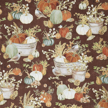 Warm Welcome - Pumpkins Walnut Metallic Yardage