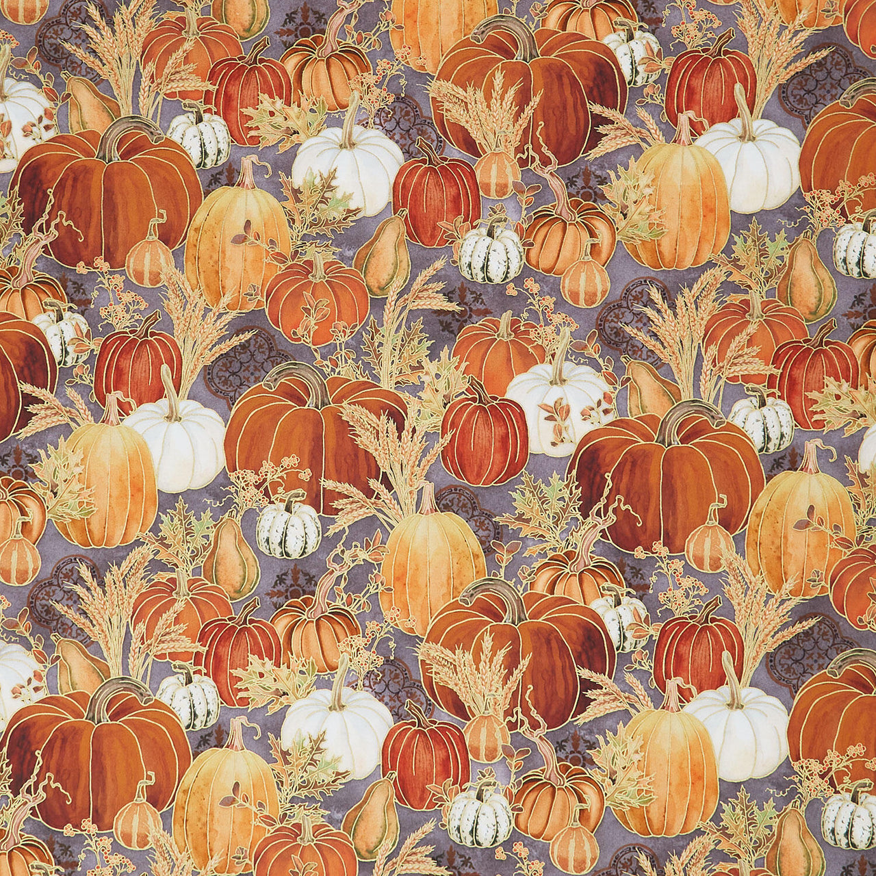 Warm Welcome - Pumpkins Graphite Metallic Yardage
