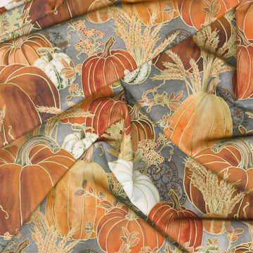 Warm Welcome - Pumpkins Graphite Metallic Yardage