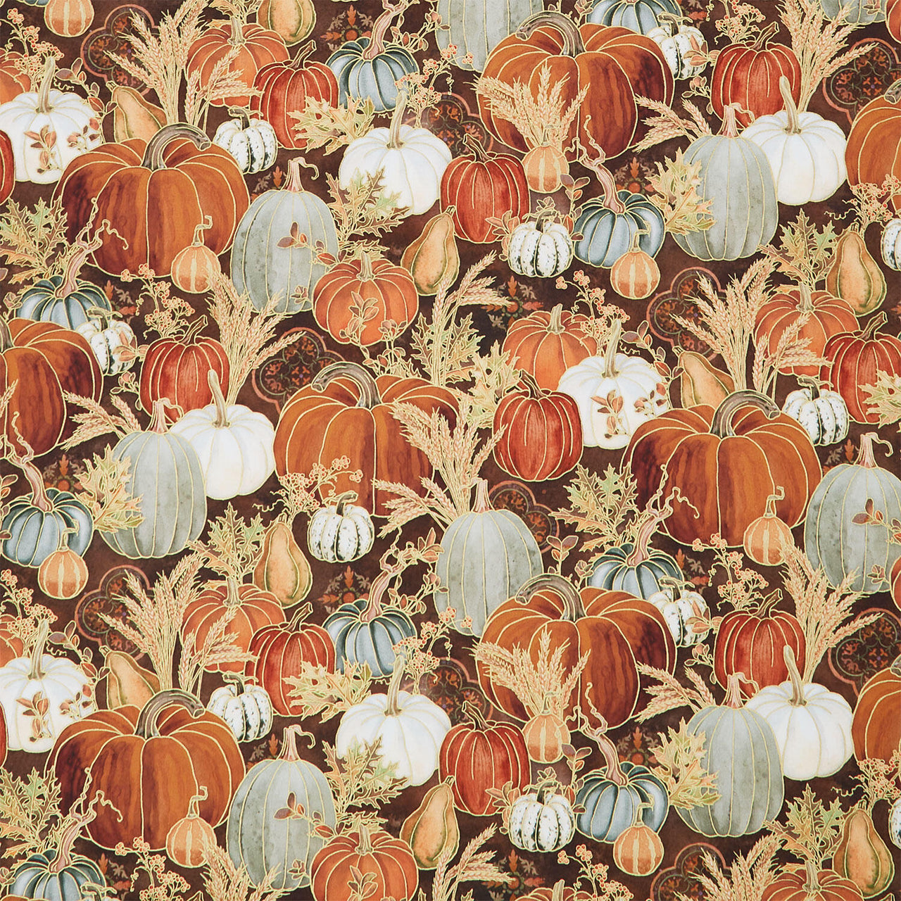 Warm Welcome - Pumpkins Walnut Metallic Yardage
