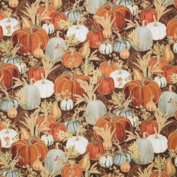 Warm Welcome - Pumpkins Walnut Metallic Yardage