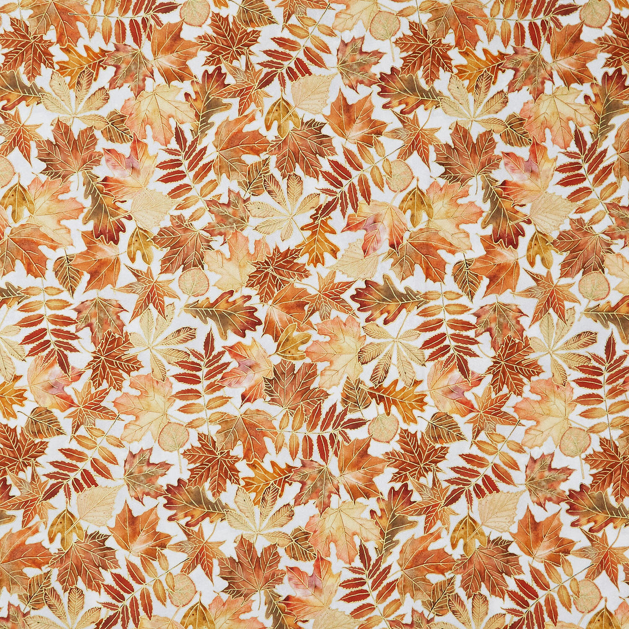 Warm Welcome - Leaves Orange Spice Metallic Yardage