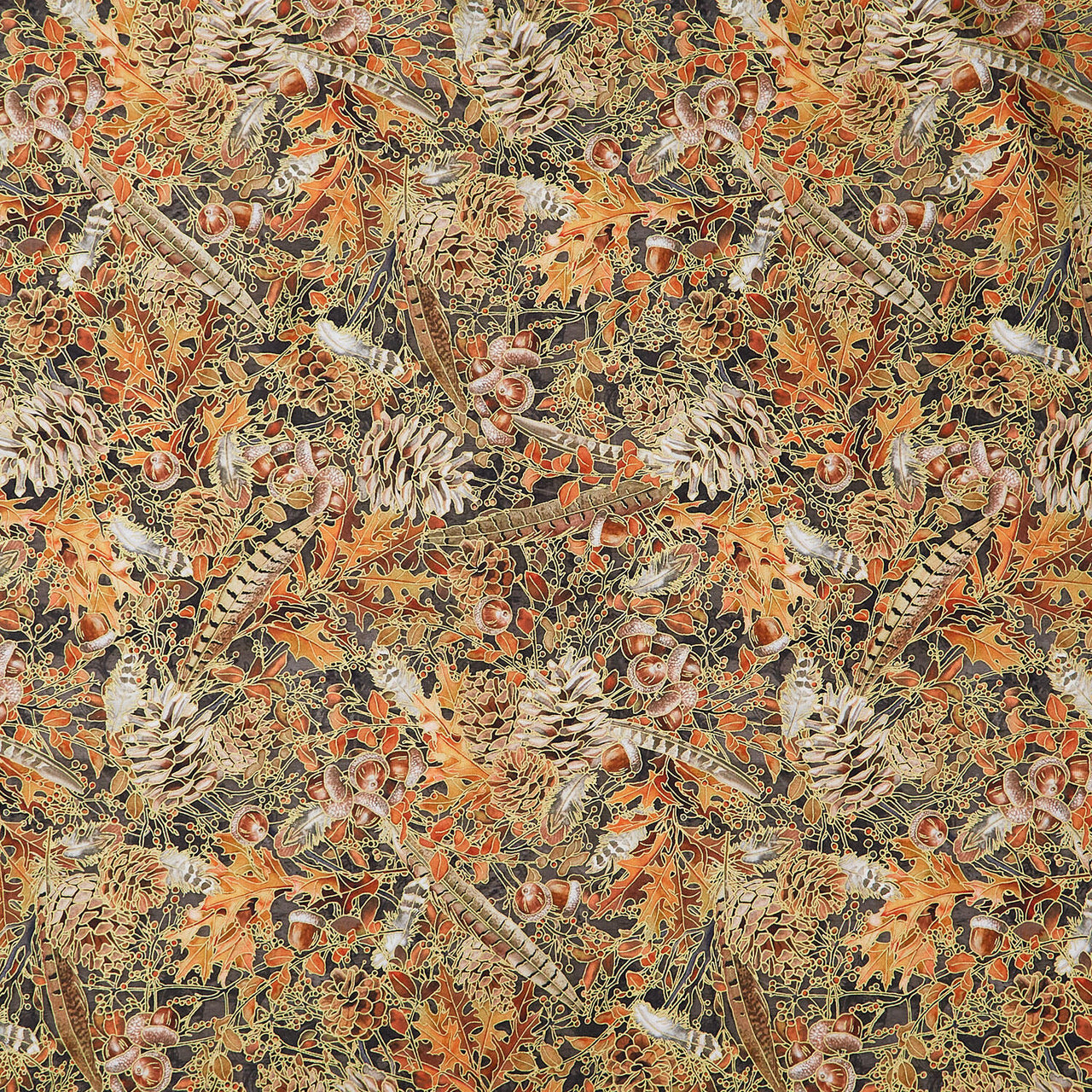 Warm Welcome - Pinecones Charcoal Metallic Yardage