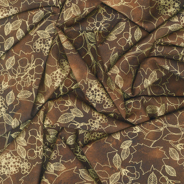 Warm Welcome - Leaves Walnut Metallic Yardage