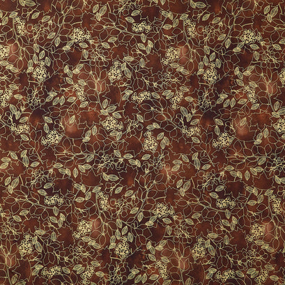 Warm Welcome - Leaves Walnut Metallic Yardage