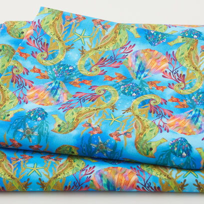 Oceanica Favorites - Seahorses Blue 2 Yard Cut
