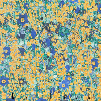 Gustav Klimt - Flowers Cobalt Metallic Yardage