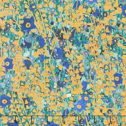 Gustav Klimt - Flowers Cobalt Metallic Yardage