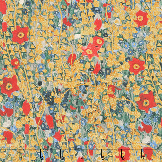 Gustav Klimt - Flowers Rose Metallic Yardage