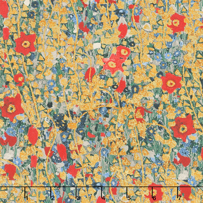Gustav Klimt - Flowers Rose Metallic Yardage