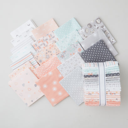 Cozy Cotton Flannels Grey, Peach, Mint Colorstory Fat Quarter Bundle