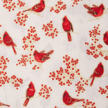 Holiday Charms - Birds Ivory Metallic 2 Yard Cut