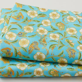 Parvaneh's Butterflies - Flowers Aqua Metallic 2 Yard Cut
