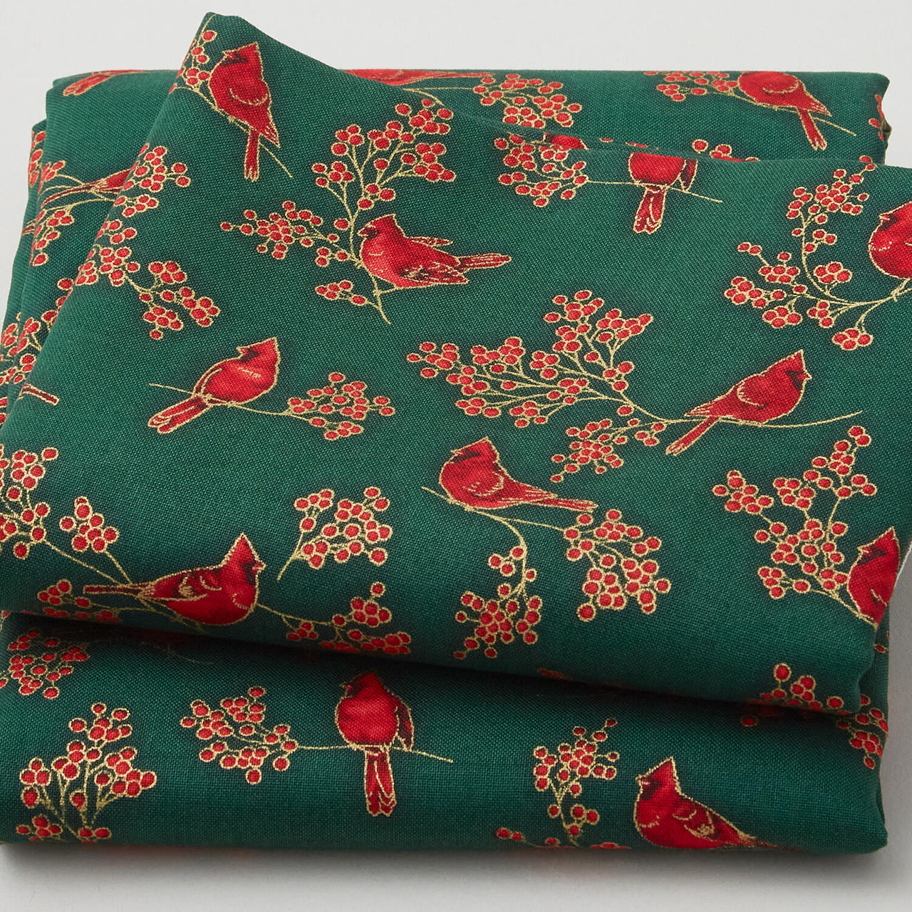 Holiday Charms - Birds Green Metallic 2 Yard Cut