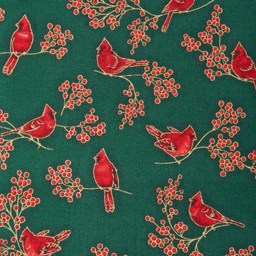 Holiday Charms - Birds Green Metallic 2 Yard Cut