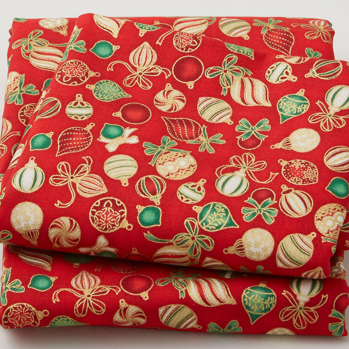 Holiday Charms - Ornaments Red Metallic 2 Yard Cut