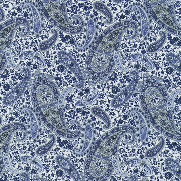Vintage Petals & Paisleys - Large Paisley Natural Blue 2 Yard Cut