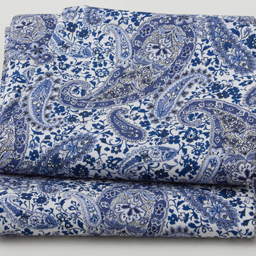 Vintage Petals & Paisleys - Large Paisley Natural Blue 2 Yard Cut