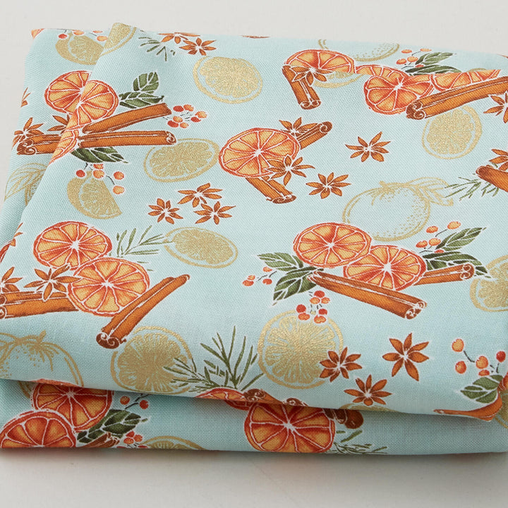 Sweet Pumpkin Spice - Oranges Sage Metallic 2 Yard Cut
