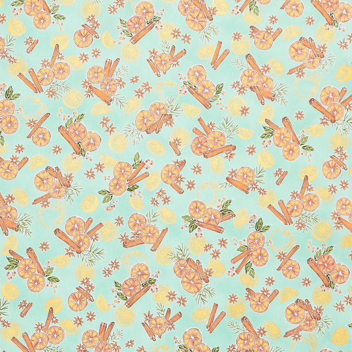 Sweet Pumpkin Spice - Oranges Sage Metallic 2 Yard Cut