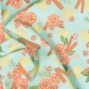 Sweet Pumpkin Spice - Oranges Sage Metallic 2 Yard Cut