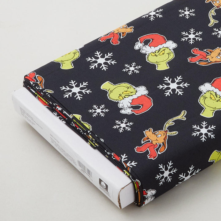 How the Grinch Stole Christmas - Grinch & Max Snowflake Black 8 Yard Bolt
