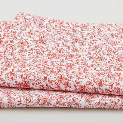 Crimson Posies Favorites - White Packed Floral Linework 2 Yard Cut