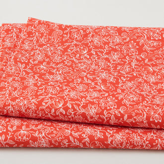 Crimson Posies Favorites - Red Packed Floral Linework 2 Yard Cut
