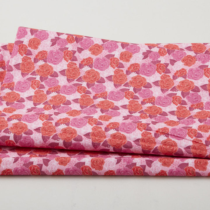 Sweetheart Blooms - Medium Roses Pink 2 Yard Cut