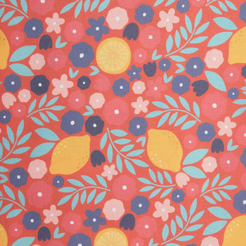 Citrus & Sunshine - Lemons and Flowers Coral 2 Yard Cut