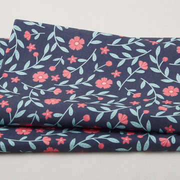 Citrus & Sunshine - Wispy Leaves and Florals Navy 2 Yard Cut