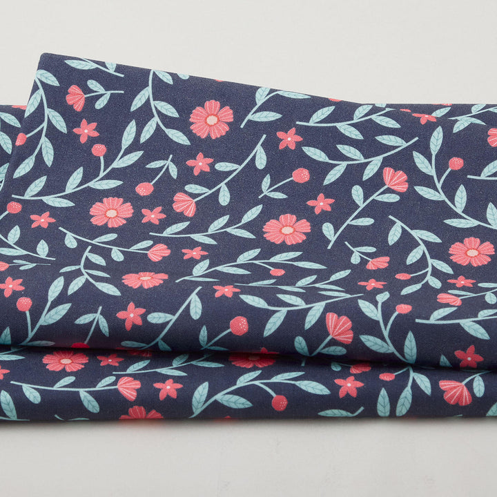Citrus & Sunshine - Wispy Leaves and Florals Navy 2 Yard Cut