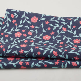 Citrus & Sunshine - Wispy Leaves and Florals Navy 2 Yard Cut