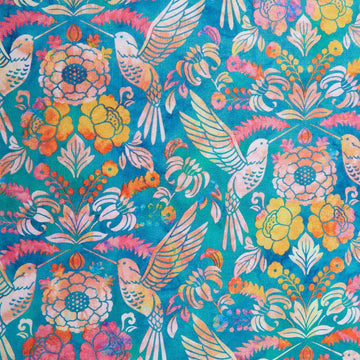 Sunlit Hummingbirds - Teal Hummingbird Damask 2 Yard Cut