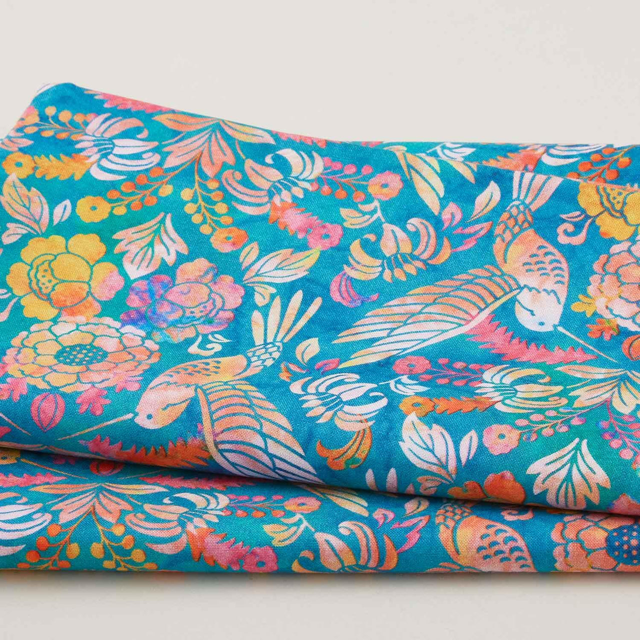 Sunlit Hummingbirds - Teal Hummingbird Damask 2 Yard Cut