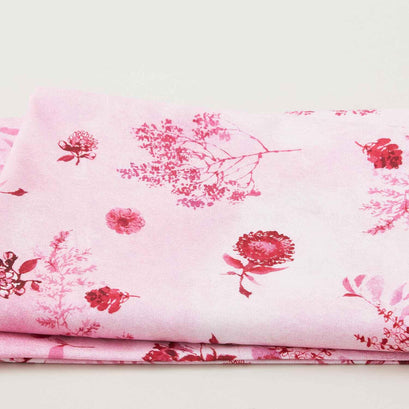 Peony Bloom - Pink Tossed Stemmed Florals 2 Yard Cut