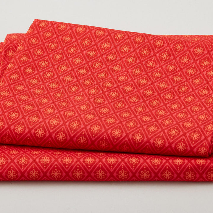 Fabric Market Favorites - Tomato Diamond Flower Grid 2 Yard Cut
