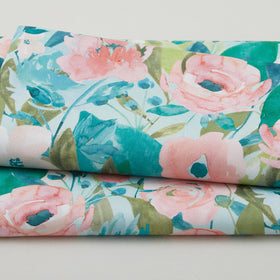 Watercolor Blooms - Teal Large Floral 2 Yard Cut
