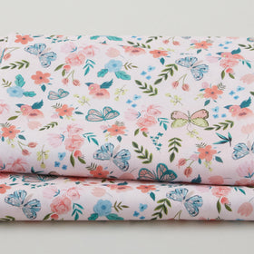 Watercolor Blooms - Pink Flowers and Butterflies 2 Yard Cut