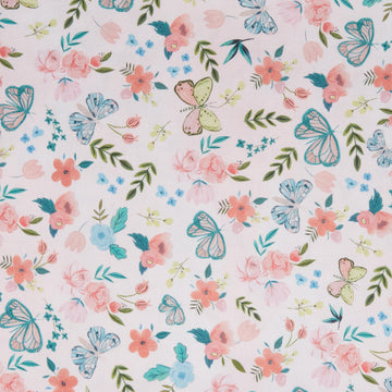 Watercolor Blooms - Pink Flowers and Butterflies 2 Yard Cut