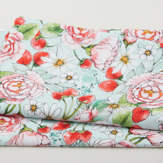 Strawberry Season Favorites - Strawberries Seafoam 2 Yard Cut
