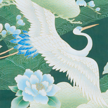 Imperial Collection - Hana Favorites Emerald Cranes Metallic 2 Yard Cut