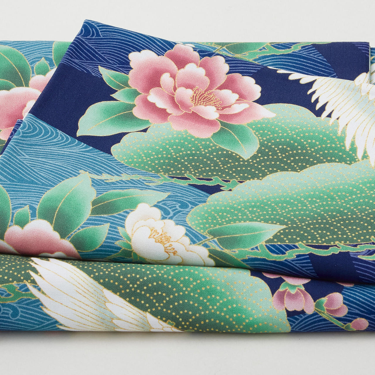 Imperial Collection - Hana Favorites Sapphire Cranes Metallic 2 Yard Cut