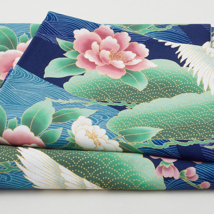 Imperial Collection - Hana Favorites Sapphire Cranes Metallic 2 Yard Cut