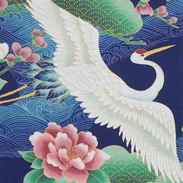 Imperial Collection - Hana Favorites Sapphire Cranes Metallic 2 Yard Cut