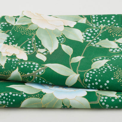 Imperial Collection - Hana Favorites Emerald Floral Metallic 2 Yard Cut