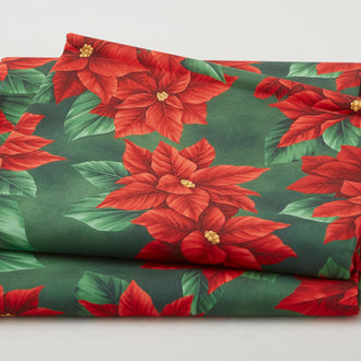 Festive Christmas Favorites - Green Poinsettia 2 Yard Cut