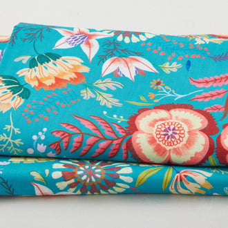 Faraway Florals Favorites - Turquoise Large Tossed Florals 2 Yard Cut