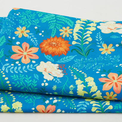 Faraway Florals Favorites - Teal Blue Medium Florals 2 Yard Cut
