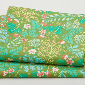 Faraway Florals Favorites - Moss Tossed Leaves 2 Yard Cut